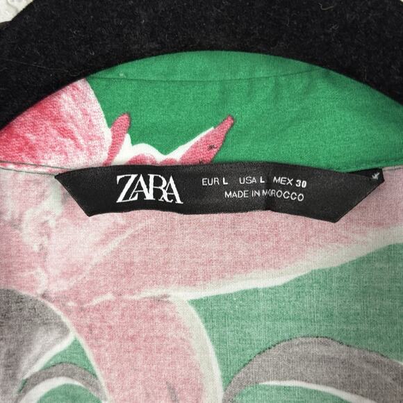 Zara Floral A Line Dress Belted Tiered Kelly Green Pink Colorful Dopamine Size L - Picture 5 of 6